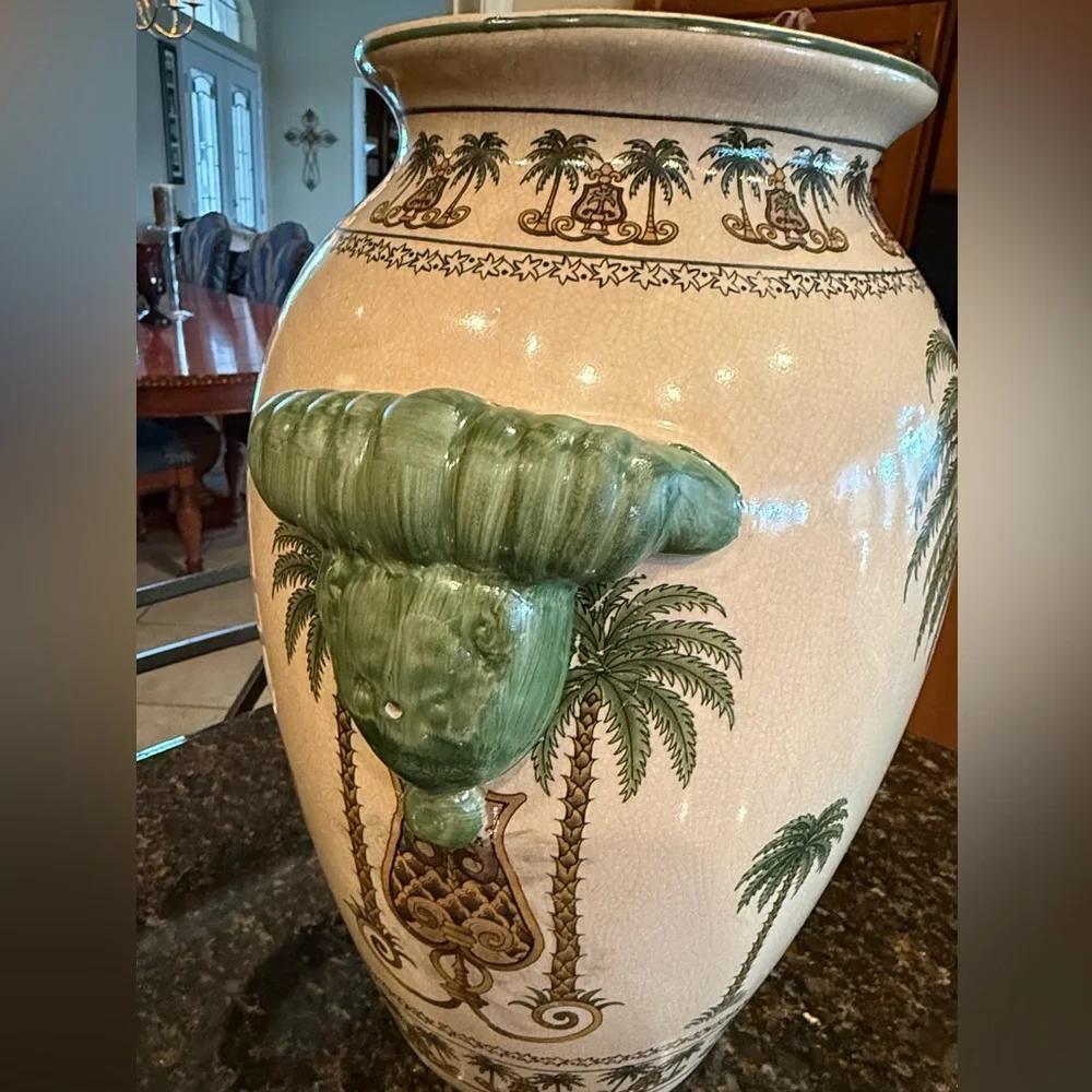 Vintage Palm Beach Chic Ceramic Palm Tree Vase - Large